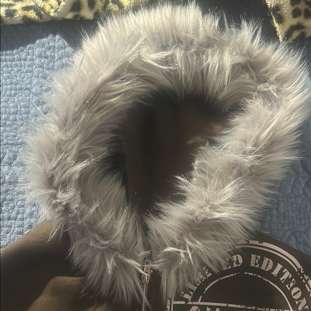 SHEIN Brown and Gray Fur-Trimmed Hat
